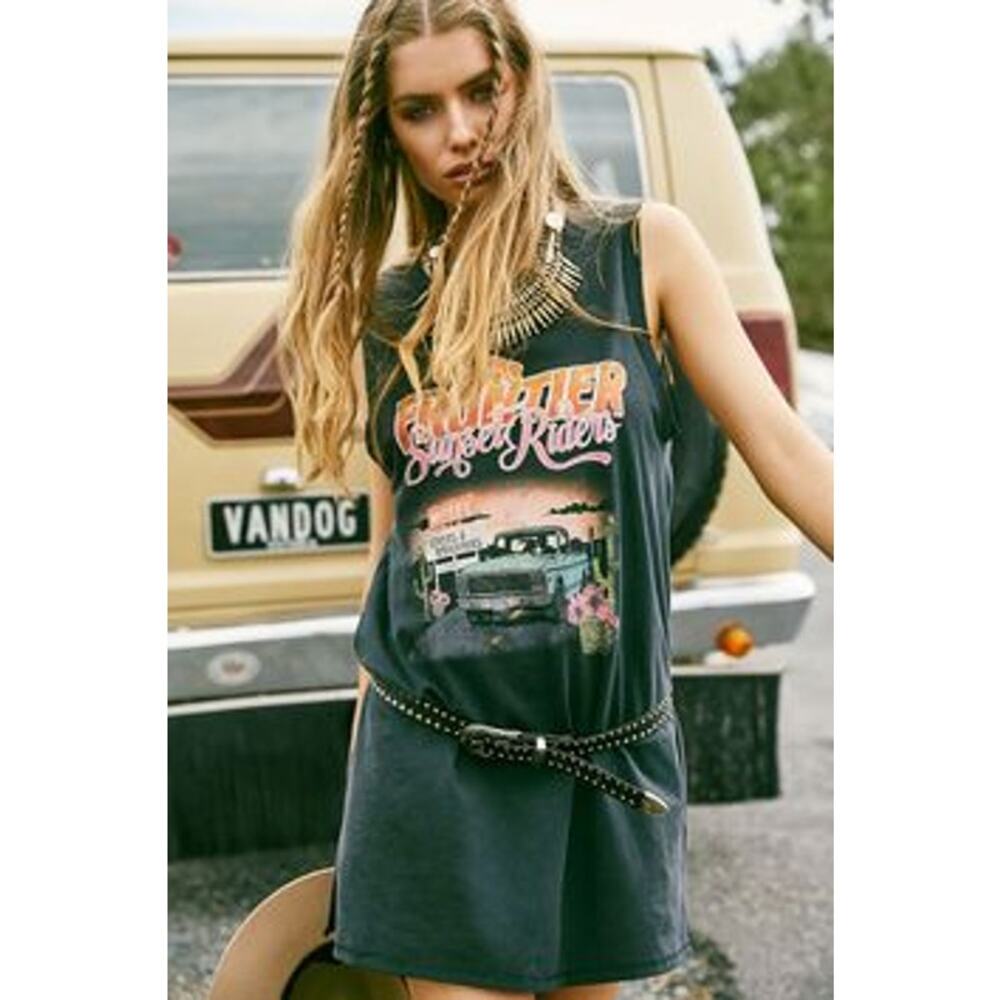 Spell Frontier Sunset Riders Oversized Black Tank Dress 100% Cotton Small